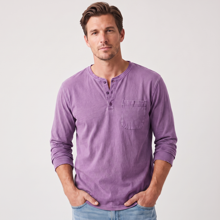 Jonah | Men’s Long-Sleeve Henley Shirt with Chest Pocket
