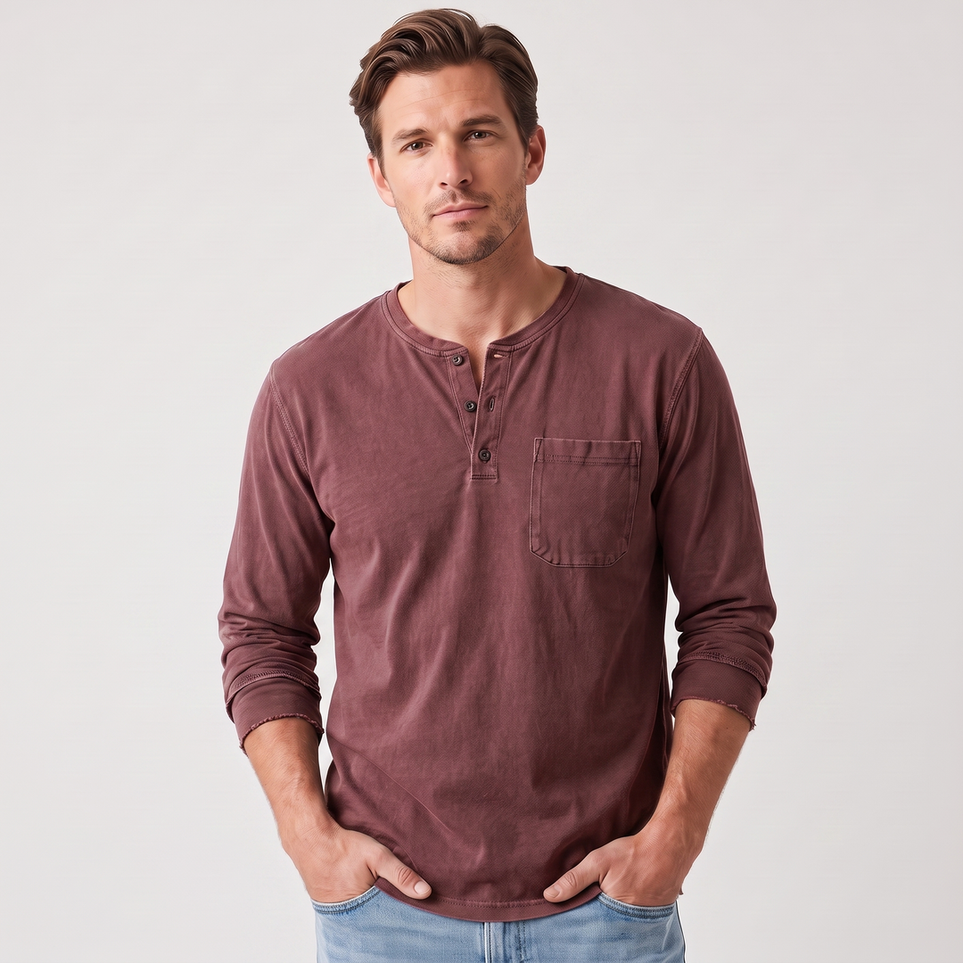 Jonah | Men’s Long-Sleeve Henley Shirt with Chest Pocket