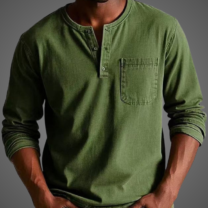 Jonah | Men’s Long-Sleeve Henley Shirt with Chest Pocket
