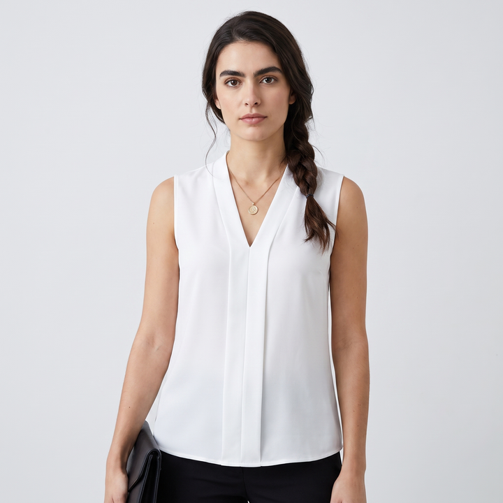 Avery | Women’s Sleeveless V-Neck Blouse with Front Pleat