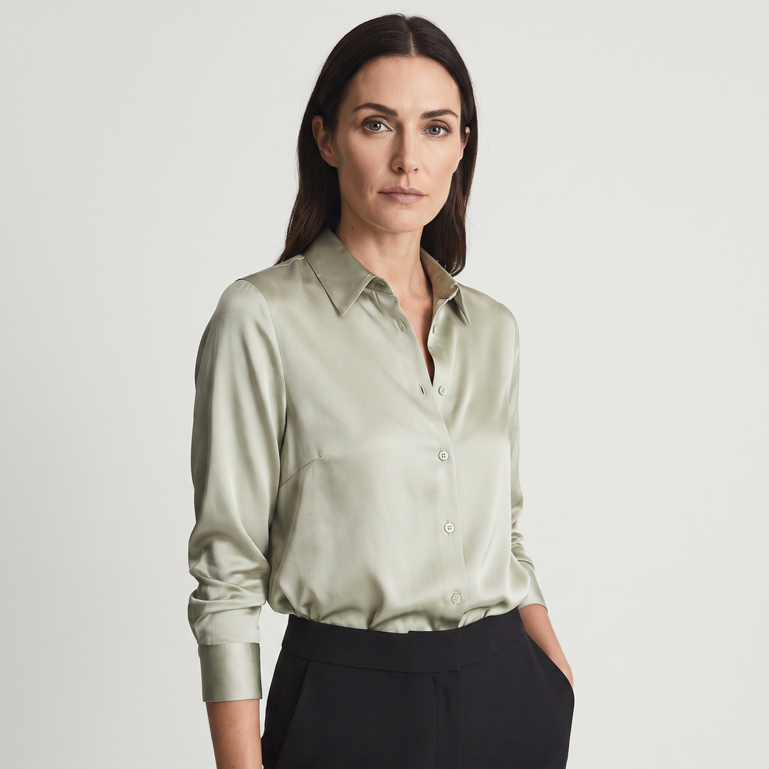 Mara | Women’s Button-Up Blouse in a Lustrous Finish