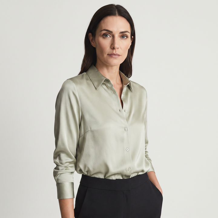 Mara | Women’s Button-Up Blouse in a Lustrous Finish