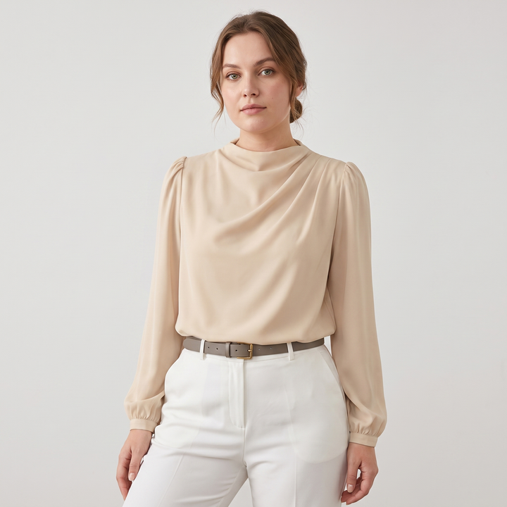 Camille | Women’s Blouse Featuring an Asymmetric Elegant Folded Neck