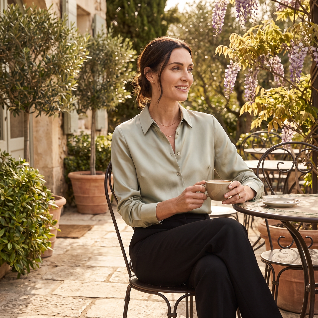 Mara | Women’s Button-Up Blouse in a Lustrous Finish