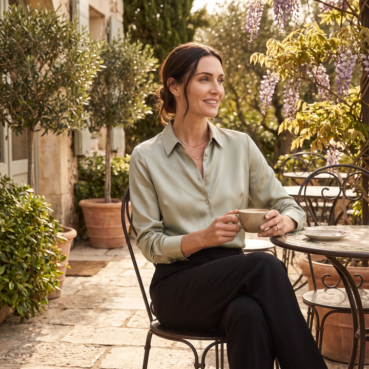 Mara | Women’s Button-Up Blouse in a Lustrous Finish