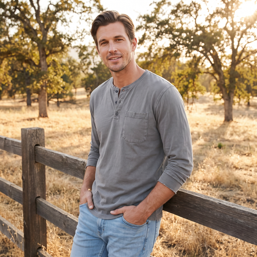 Jonah | Men’s Long-Sleeve Henley Shirt with Chest Pocket