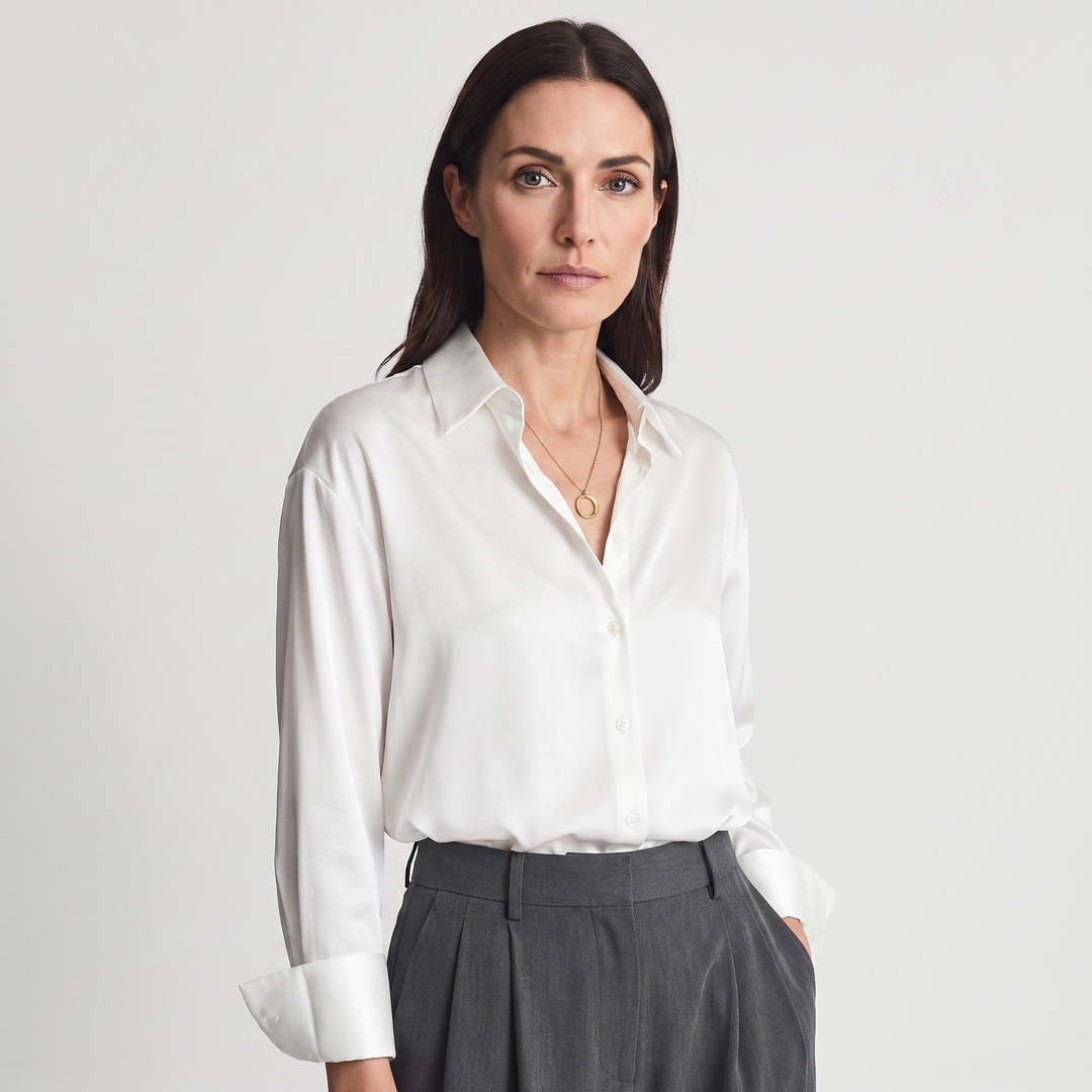 Mara | Women’s Button-Up Blouse in a Lustrous Finish