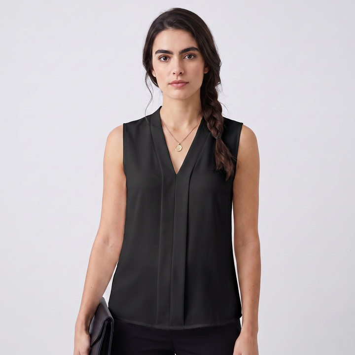 Avery | Women’s Sleeveless V-Neck Blouse with Front Pleat