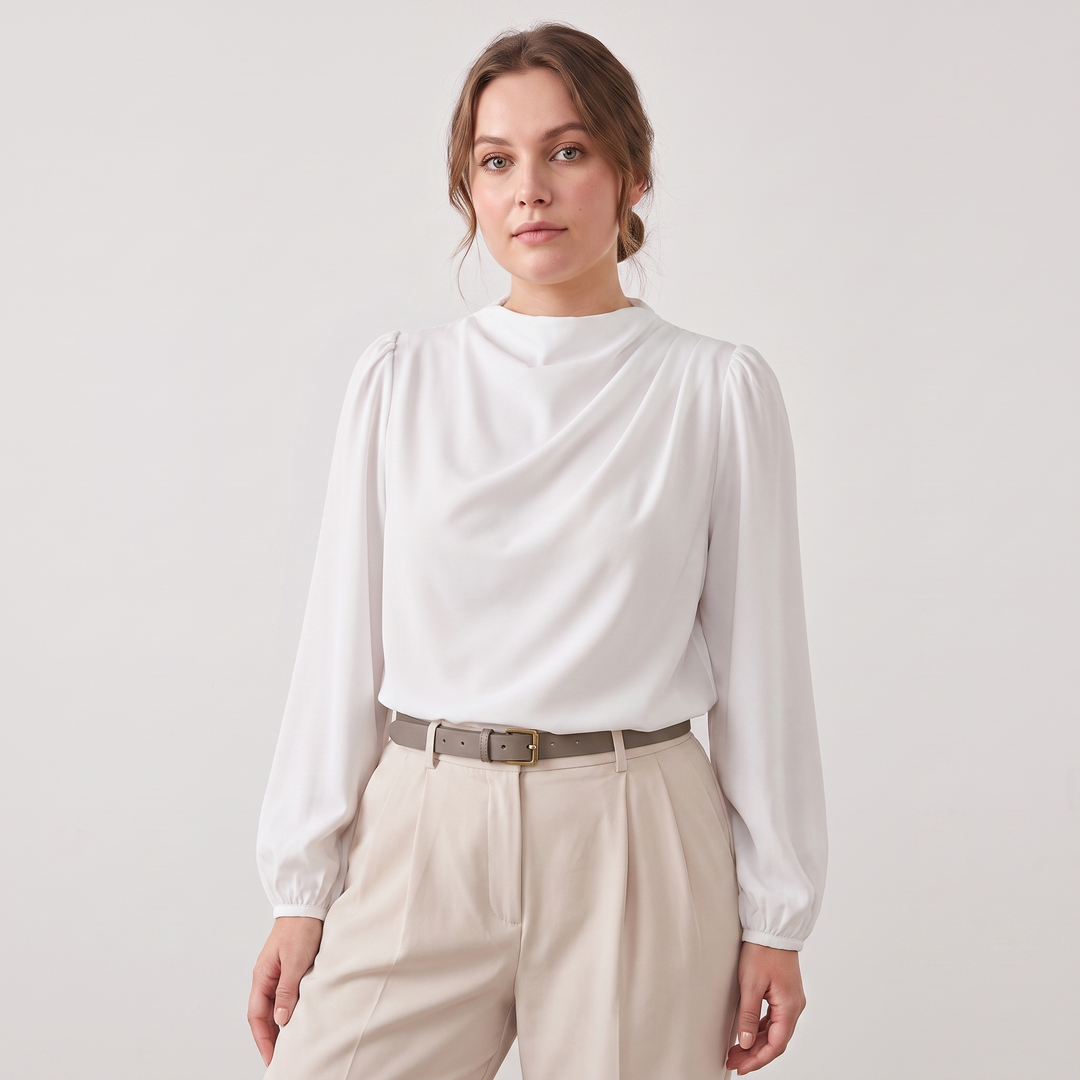 Camille | Women’s Blouse Featuring an Asymmetric Elegant Folded Neck