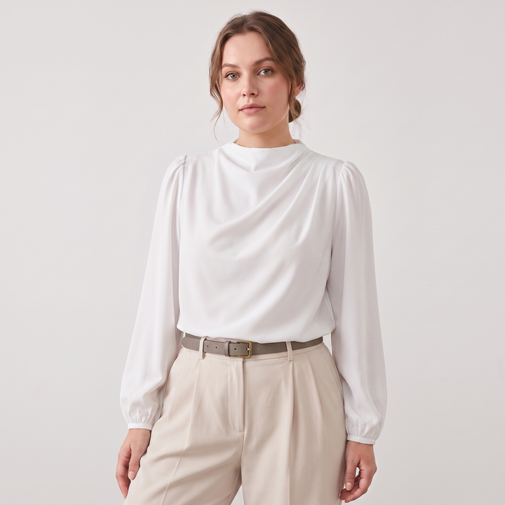 Camille | Women’s Blouse Featuring an Asymmetric Elegant Folded Neck