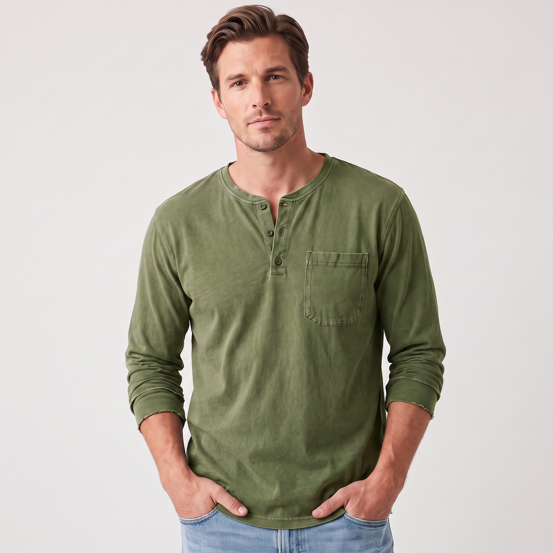 Jonah | Men’s Long-Sleeve Henley Shirt with Chest Pocket