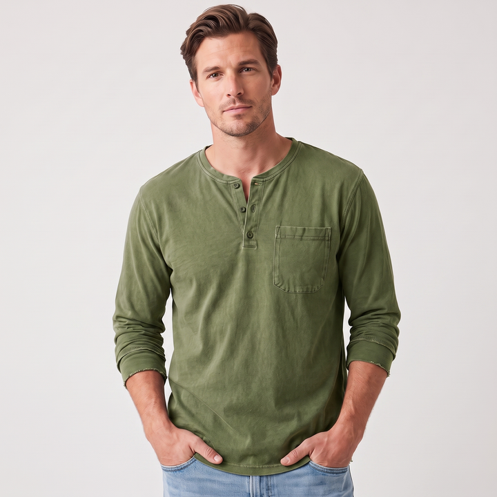 Jonah | Men’s Long-Sleeve Henley Shirt with Chest Pocket