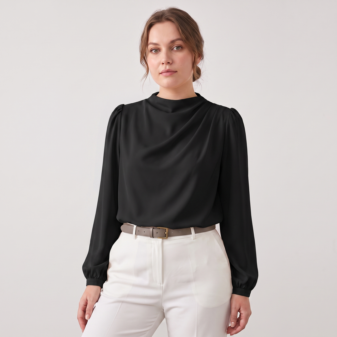Camille | Women’s Blouse Featuring an Asymmetric Elegant Folded Neck