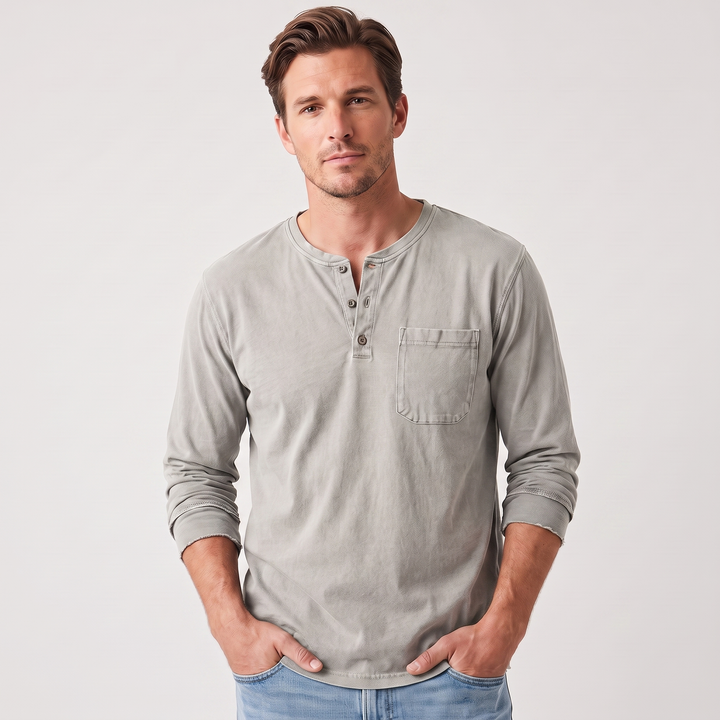 Jonah | Men’s Long-Sleeve Henley Shirt with Chest Pocket