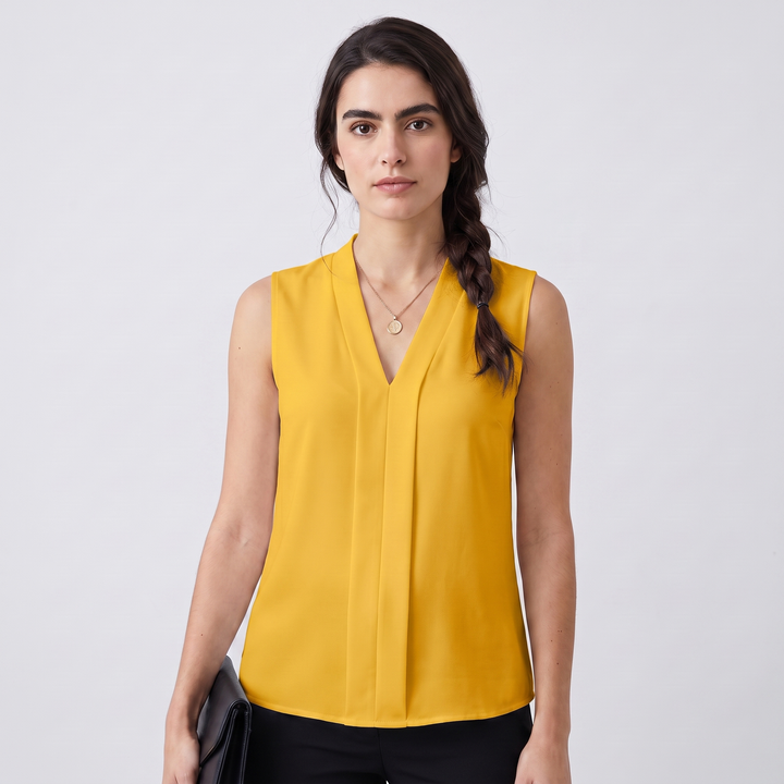 Avery | Women’s Sleeveless V-Neck Blouse with Front Pleat