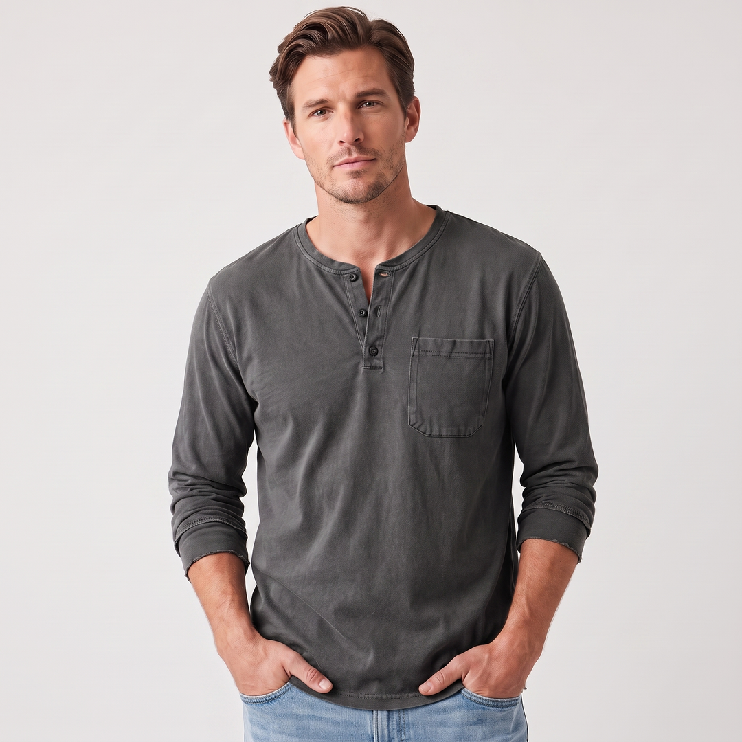 Jonah | Men’s Long-Sleeve Henley Shirt with Chest Pocket