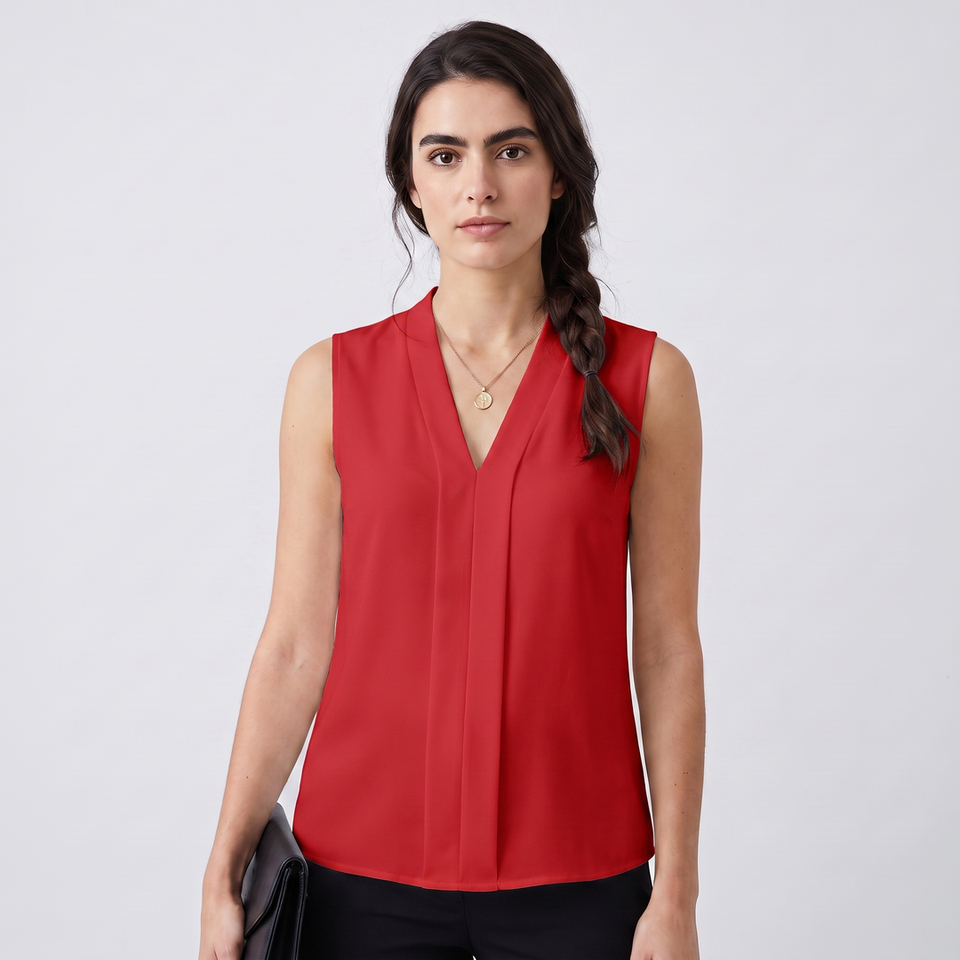 Avery | Women’s Sleeveless V-Neck Blouse with Front Pleat