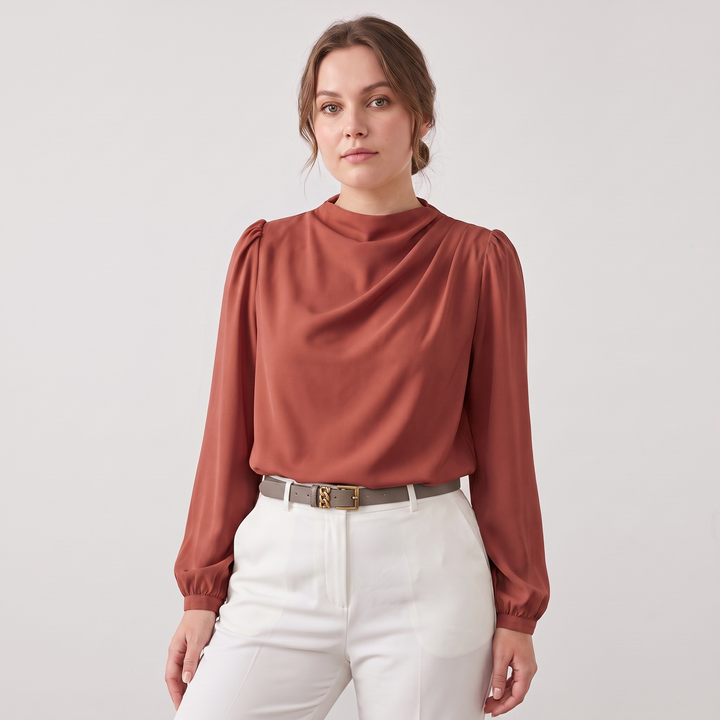 Camille | Women’s Blouse Featuring an Asymmetric Elegant Folded Neck