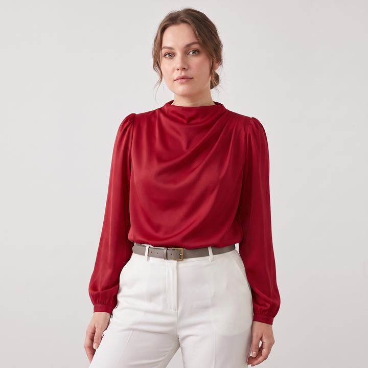 Camille | Women’s Blouse Featuring an Asymmetric Elegant Folded Neck