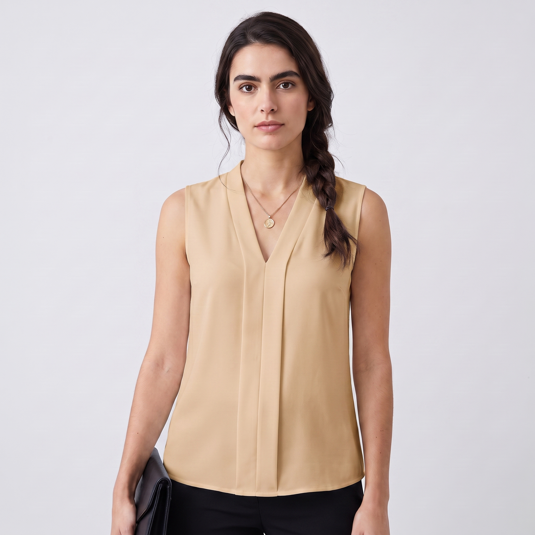 Avery | Women’s Sleeveless V-Neck Blouse with Front Pleat