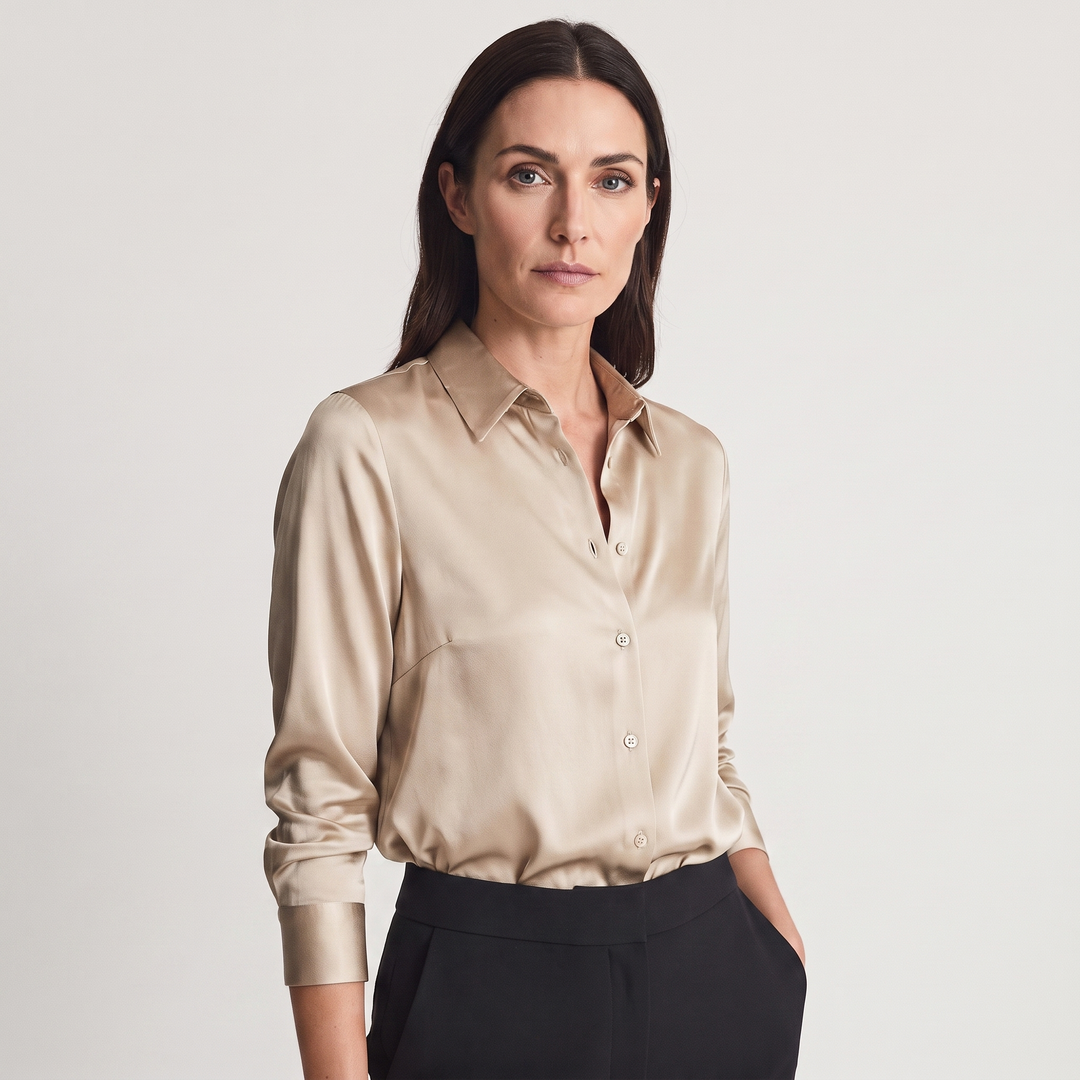 Mara | Women’s Button-Up Blouse in a Lustrous Finish