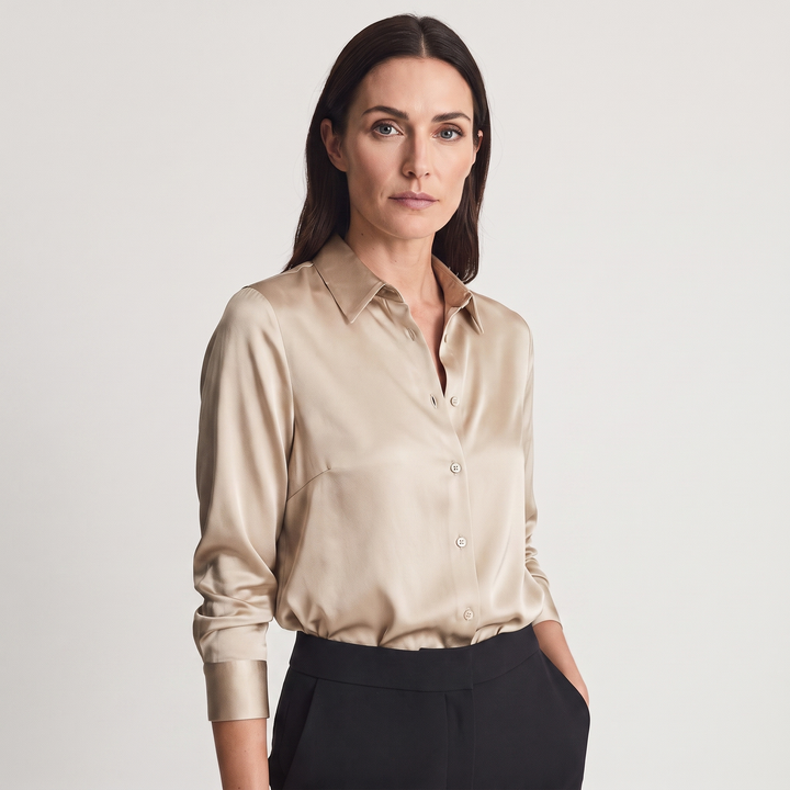 Mara | Women’s Button-Up Blouse in a Lustrous Finish