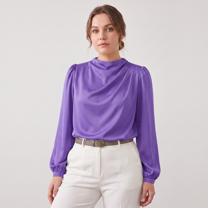 Camille | Women’s Blouse Featuring an Asymmetric Elegant Folded Neck