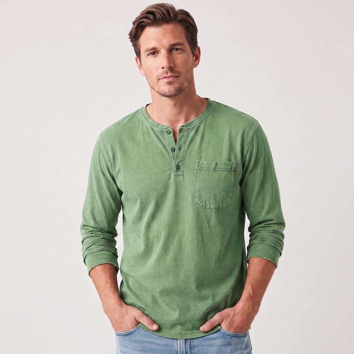 Jonah | Men’s Long-Sleeve Henley Shirt with Chest Pocket
