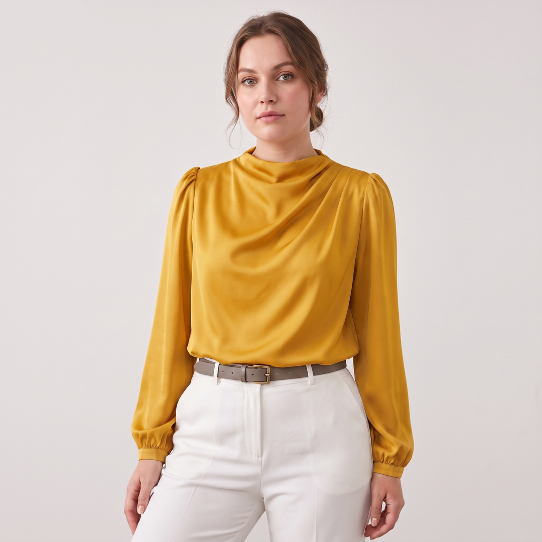 Camille | Women’s Blouse Featuring an Asymmetric Elegant Folded Neck
