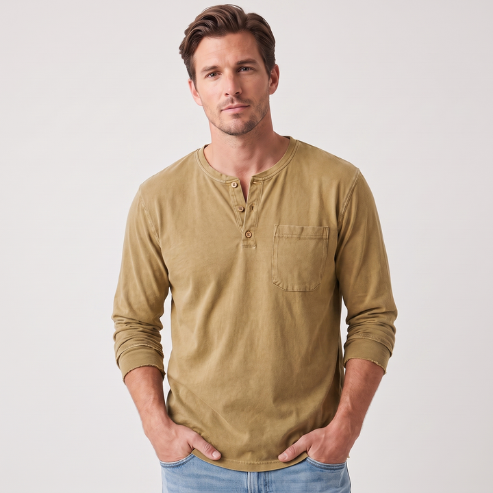 Jonah | Men’s Long-Sleeve Henley Shirt with Chest Pocket