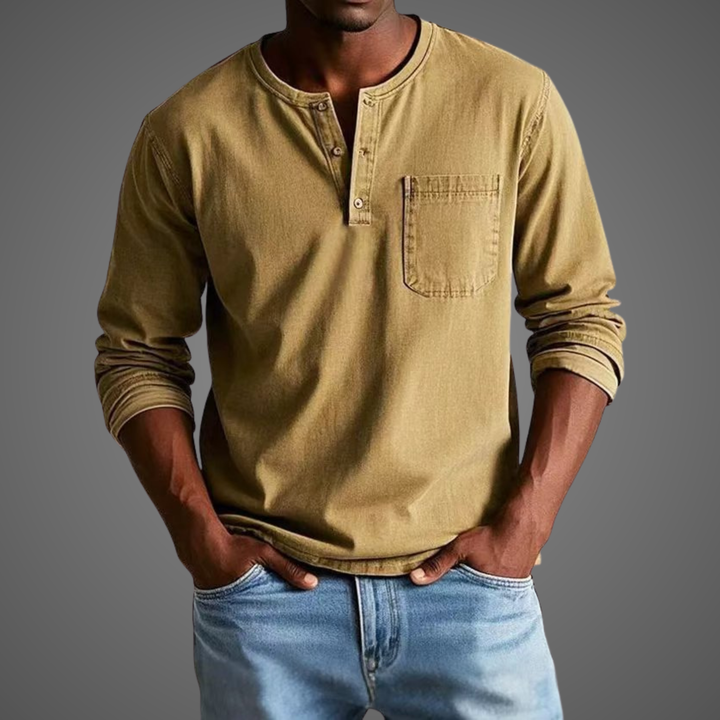 Jonah | Men’s Long-Sleeve Henley Shirt with Chest Pocket