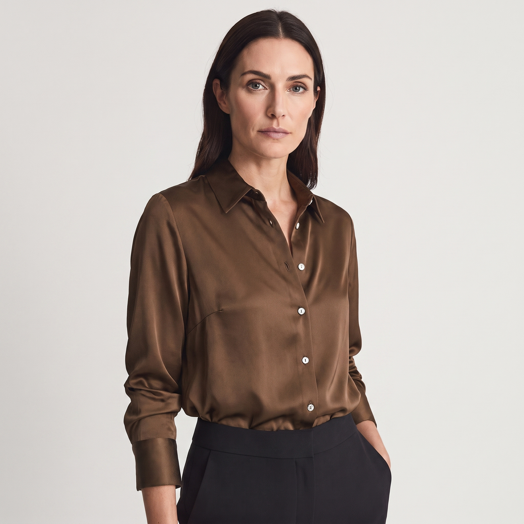Mara | Women’s Button-Up Blouse in a Lustrous Finish