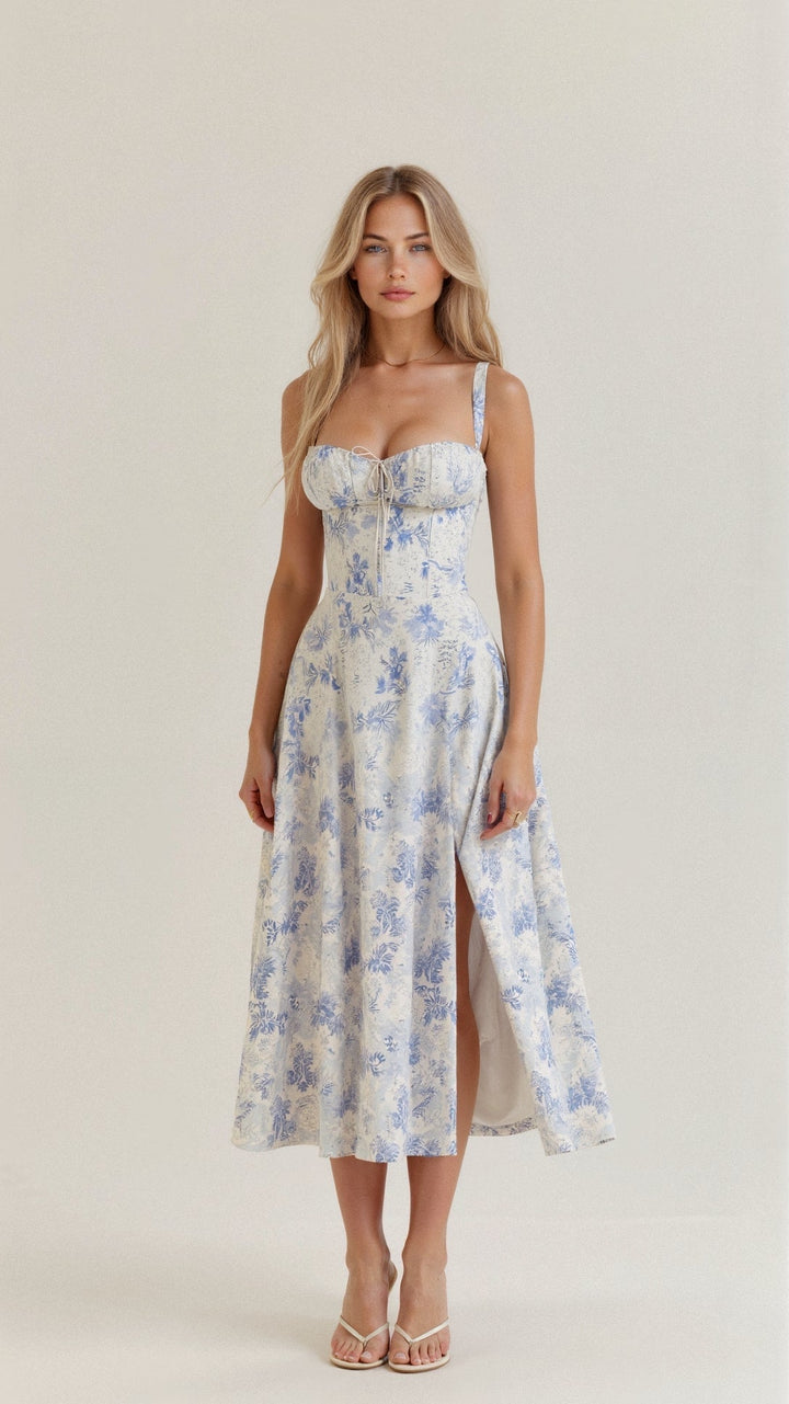 Rosalie | Women’s Floral Midi Dress with Ruched Bust