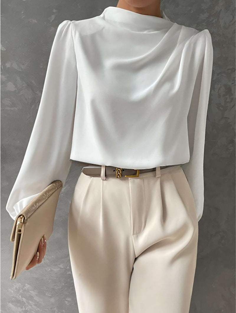 Camille | Women’s Blouse Featuring an Asymmetric Elegant Folded Neck