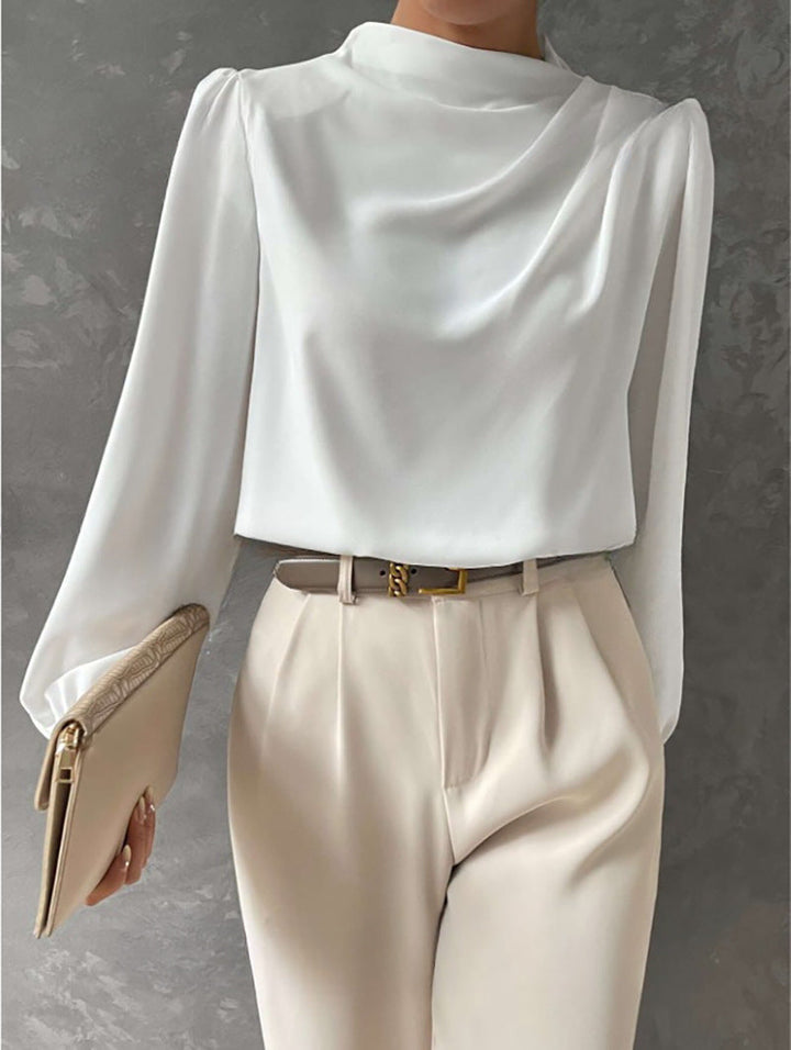 Camille | Women’s Blouse Featuring an Asymmetric Elegant Folded Neck