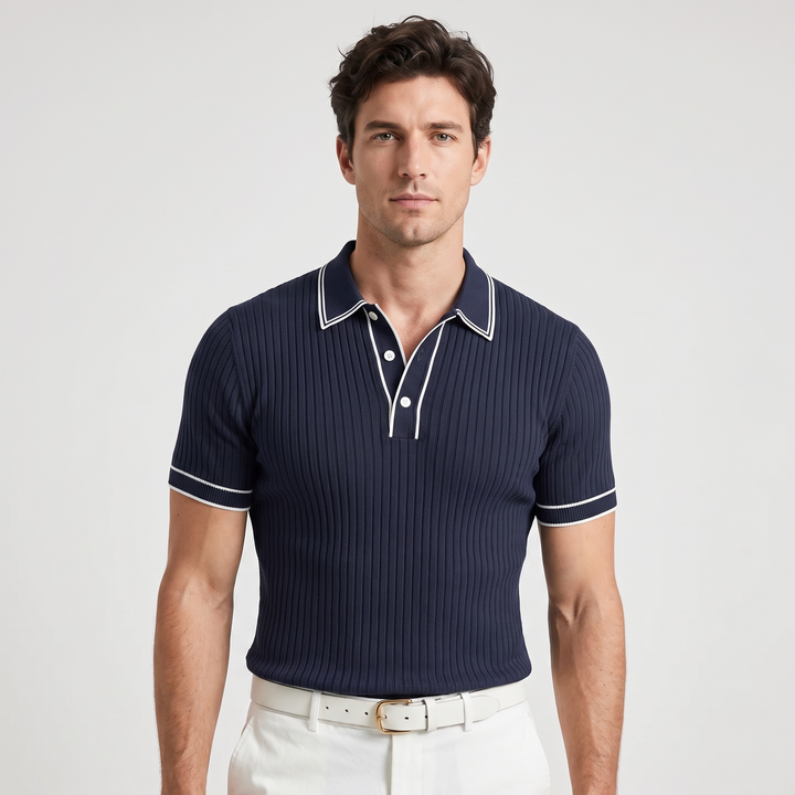 Everett | Men’s Ribbed Polo Shirt with Contrast Piping