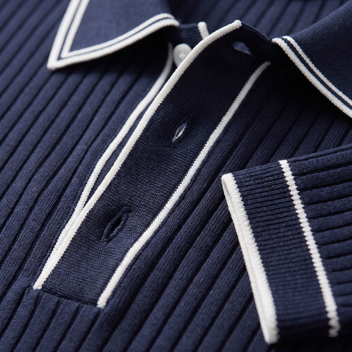 Everett | Men’s Ribbed Polo Shirt with Contrast Piping