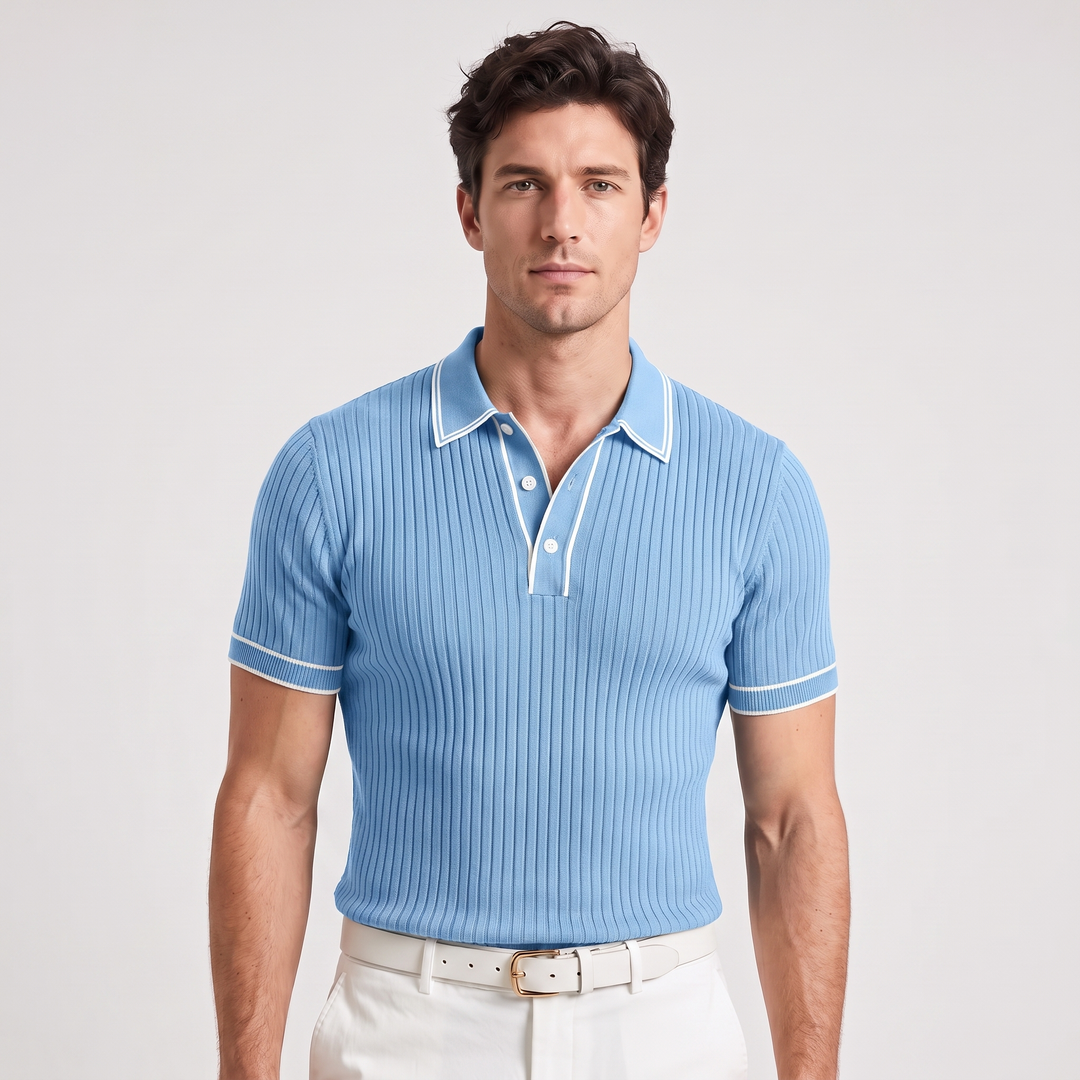 Everett | Men’s Ribbed Polo Shirt with Contrast Piping