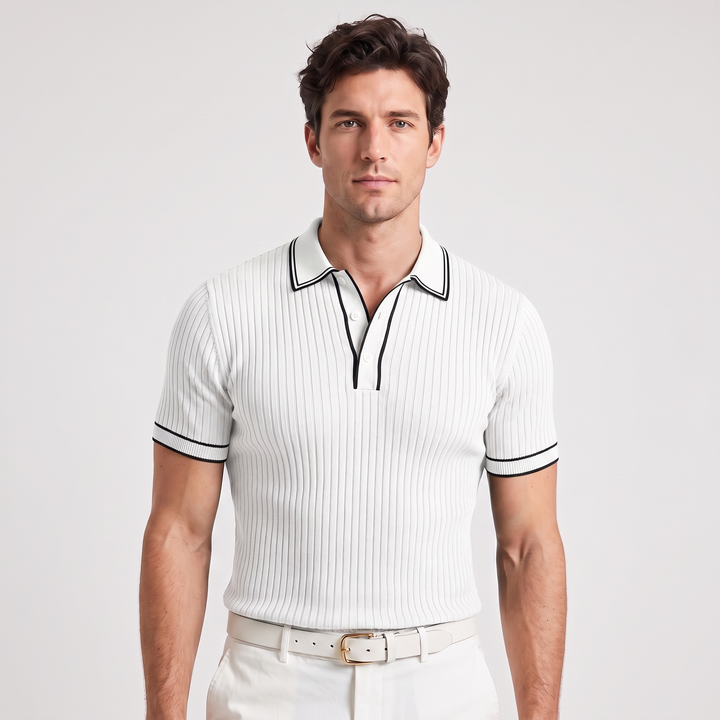 Everett | Men’s Ribbed Polo Shirt with Contrast Piping