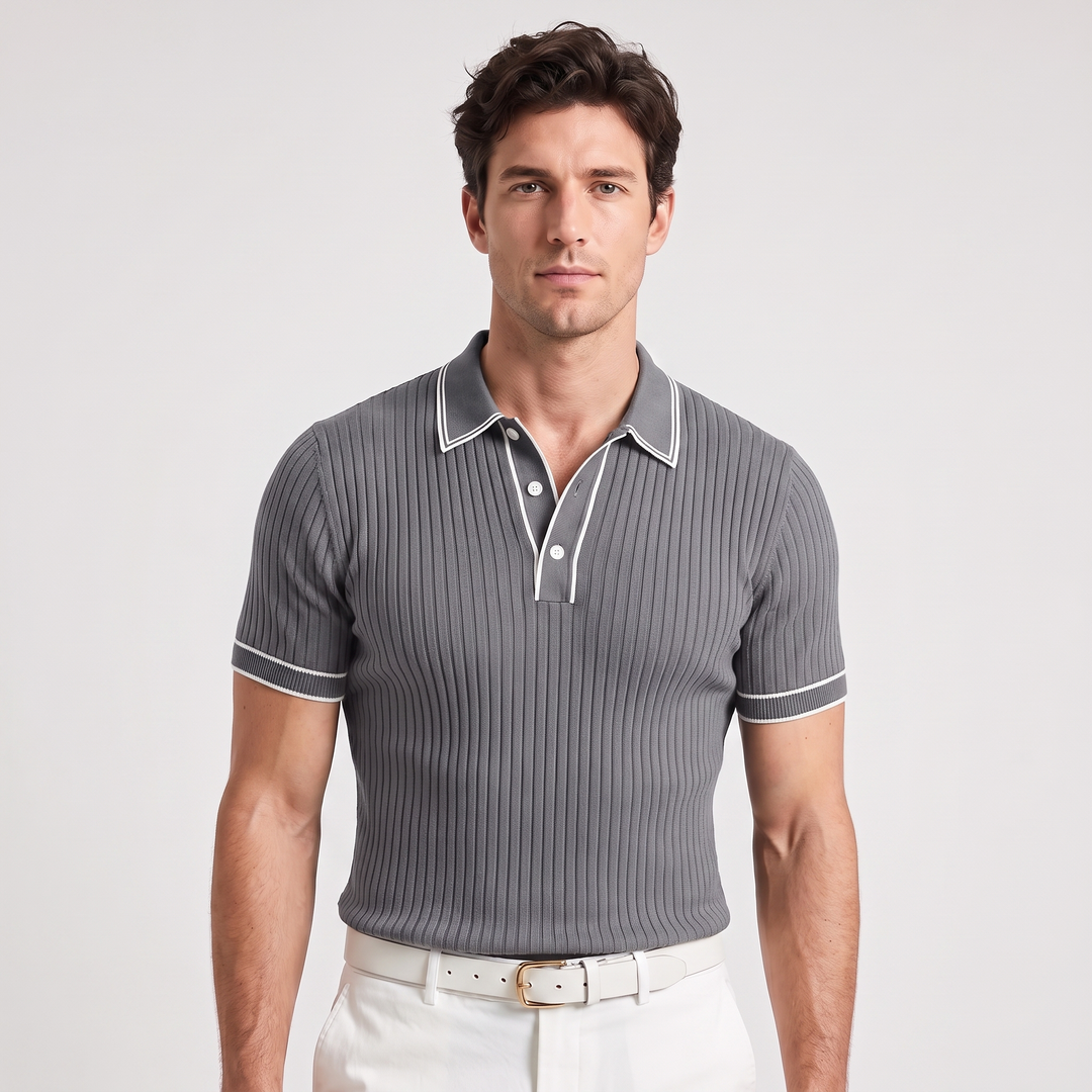 Everett | Men’s Ribbed Polo Shirt with Contrast Piping