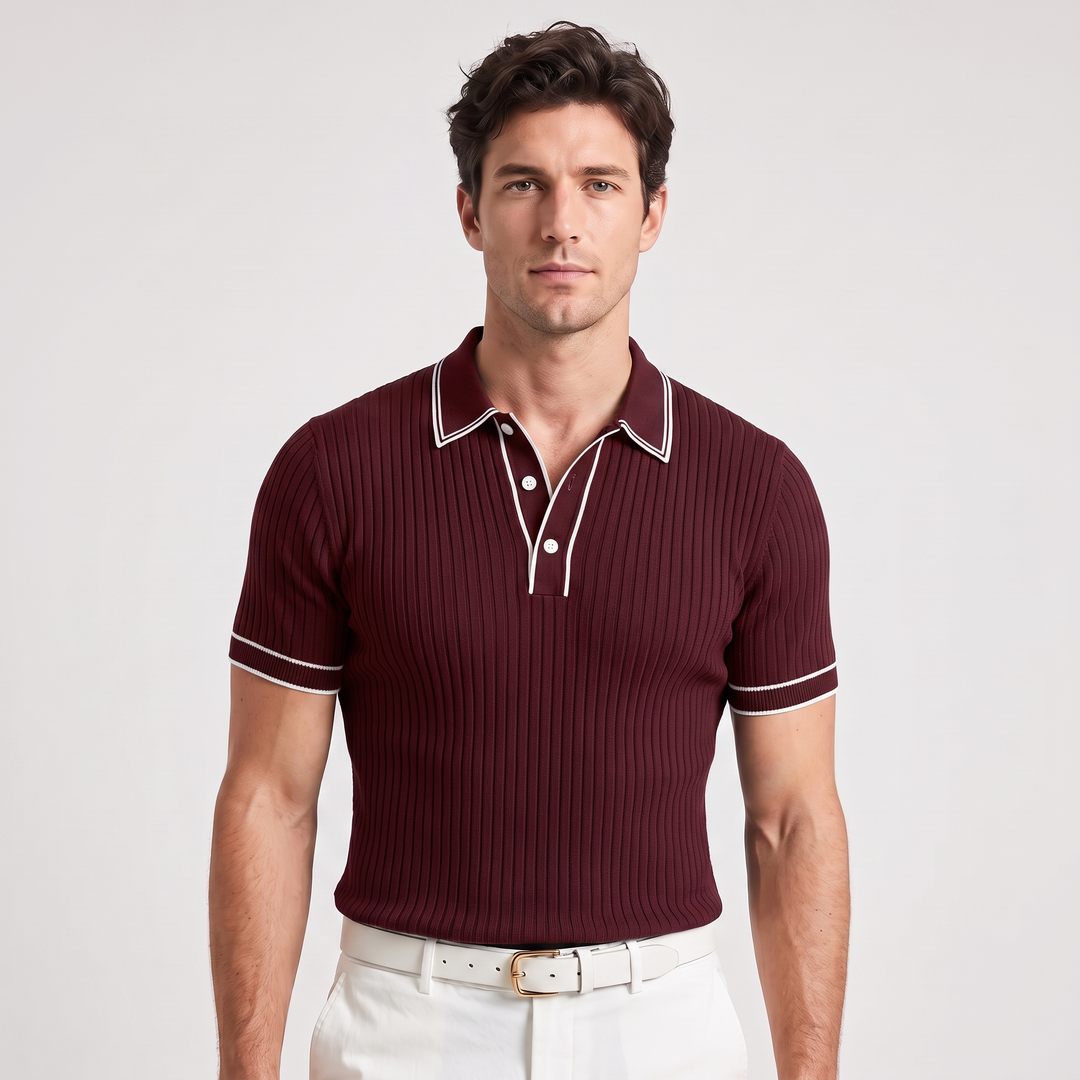 Everett | Men’s Ribbed Polo Shirt with Contrast Piping