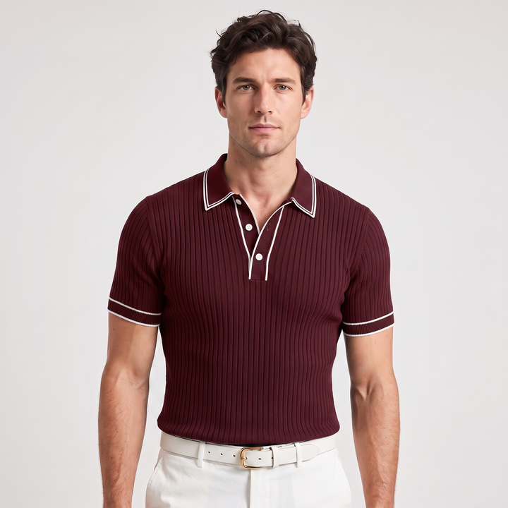 Everett | Men’s Ribbed Polo Shirt with Contrast Piping
