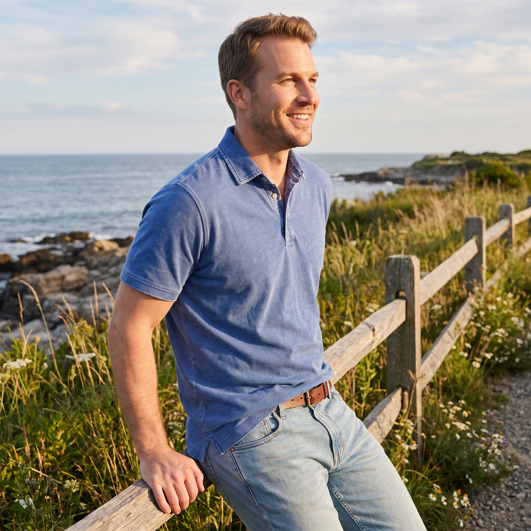 Ronan | Men’s Washed Polo Shirt with One-Button Placket
