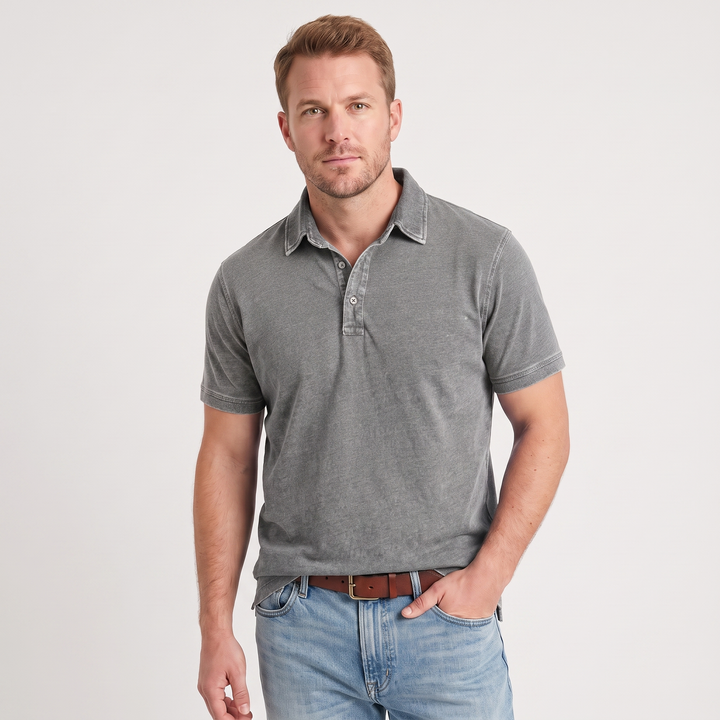 Ronan | Men’s Washed Polo Shirt with One-Button Placket