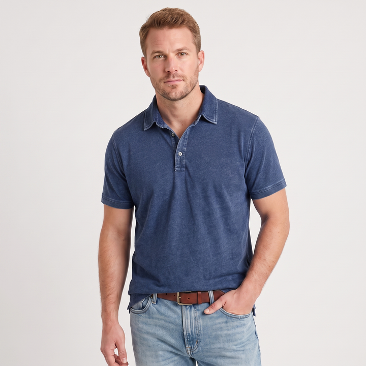 Ronan | Men’s Washed Polo Shirt with One-Button Placket