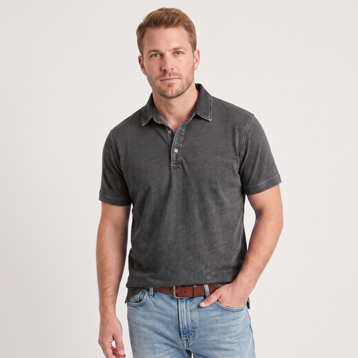 Ronan | Men’s Washed Polo Shirt with One-Button Placket