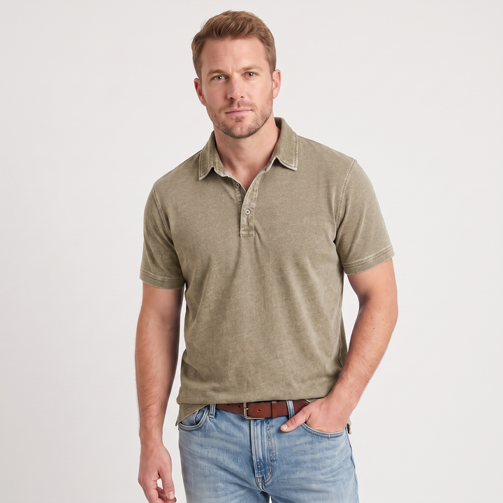 Ronan | Men’s Washed Polo Shirt with One-Button Placket