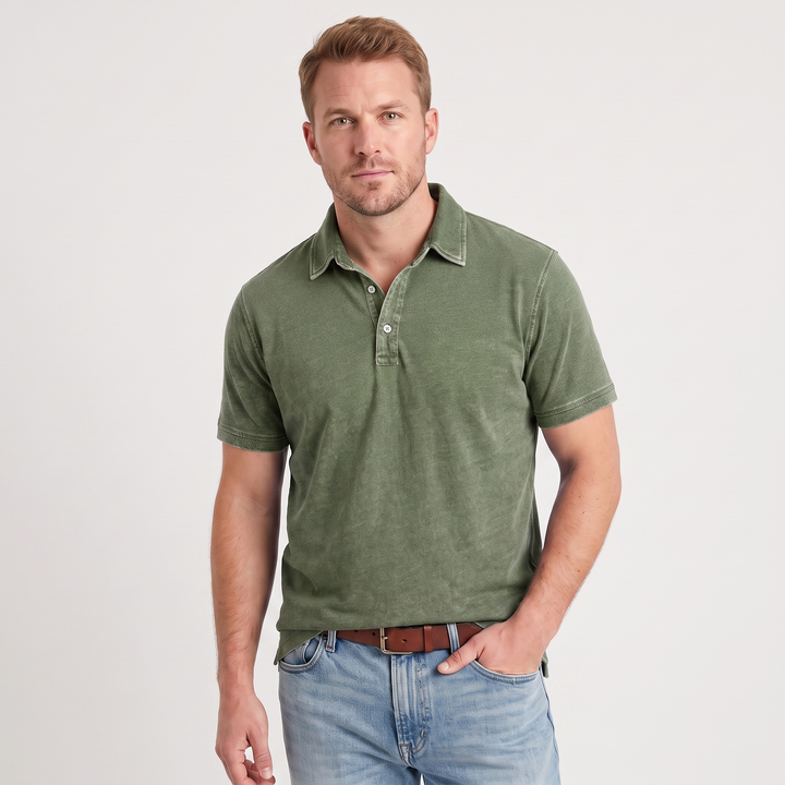 Ronan | Men’s Washed Polo Shirt with One-Button Placket