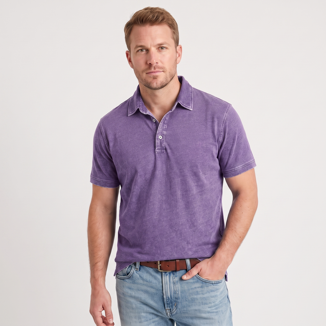 Ronan | Men’s Washed Polo Shirt with One-Button Placket