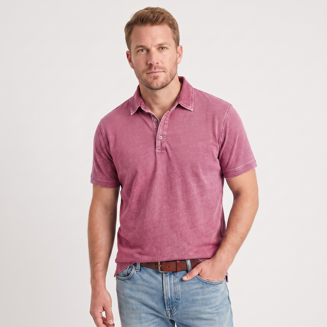 Ronan | Men’s Washed Polo Shirt with One-Button Placket